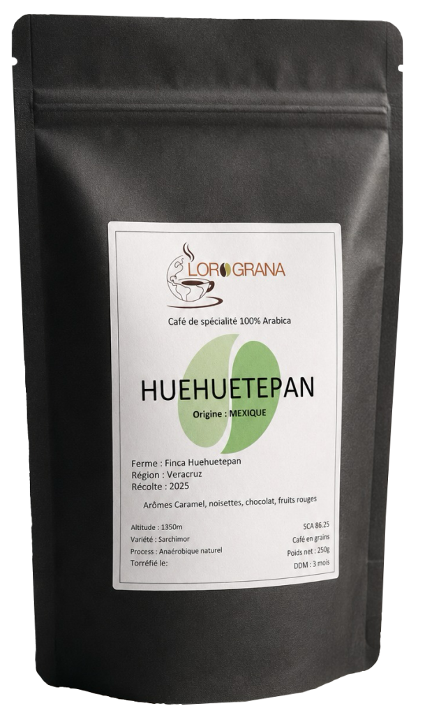 Découvrez le café Huehuetepan, un café de spécialité sélectionné pour la richesse de son terroir et la finesse de ses arômes, fraîchement torréfié par Lorograna.